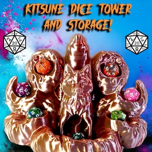 Kitsune Dice Tower – 7-Tailed Fox RPG Dice Holder and D&D Roller