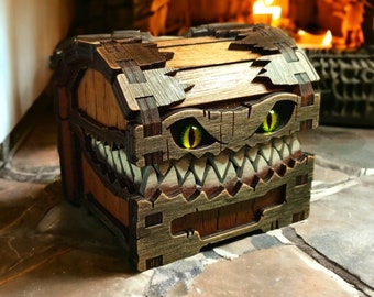 Handcrafted Mimic Dice Box – D&D Treasure Chest with Velvet Interior for RPG Dice