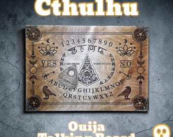 Handmade Cthulhu Theme Ouija Board with Planchette - divination, Paranormal, Cosmic