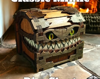 Caja de dados de imitación artesanal: cofre del tesoro de D&D con interior de terciopelo para dados de rol