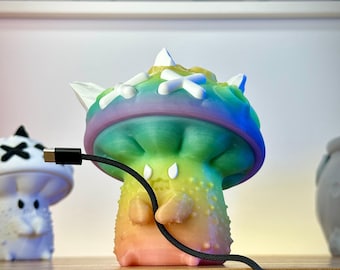 Angry Kawaii Mushroom Cable Buddy Storage Pot - Spooky Desk Organizer with Secret Compartment