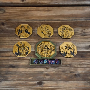 Dungeons and Dragons Coaster set with Dice Tray, 6 Class Inserts, DND, tabletop gaming