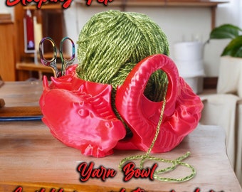 Awesome Yarn Bowl with Tool Slots, Dragon style, Knitting Organizer in sleeping dragon