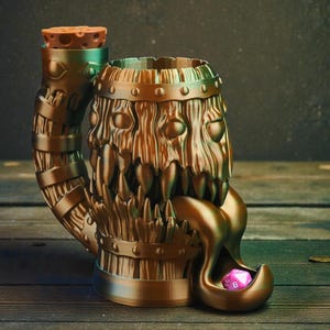 D&D Mimic Dice Roller Barrel – Can Cozy and Dice Storage for Tabletop RPGs