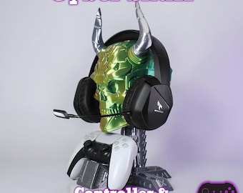 Cyber Skull Gaming Controller and Headphone Stand - 3D Printed Gamer Gift