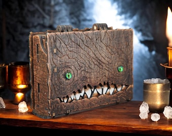 Handmade Dice Goblin Mimic Monster Book Box: Maple D&D Mimic