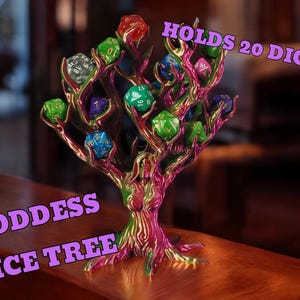 Soporte para dados con forma de árbol de la diosa, expositor de dados para juegos de rol impreso en 3D