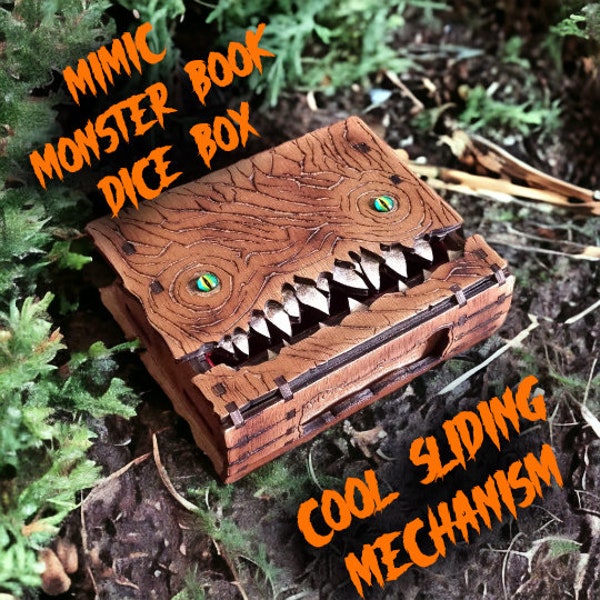 Wooden Monster Book Mimic Dice Box, Handmade D&D Dice Holder, RPG Gaming Accessories, Geek Gift, Dungeon Master Gift