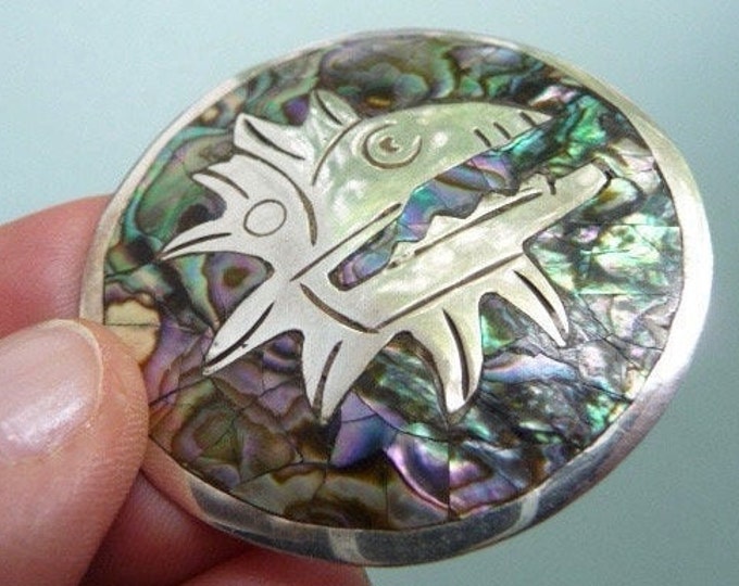 Mexico. Silver and Abalone Pendant/Brooch. Vintage.
