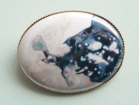 Broche Ancienne En Métal Et émail - Bijou Vintage Occasion