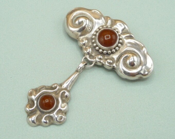 David Andersen (Norway). Silver and carnelian brooch. Vintage.