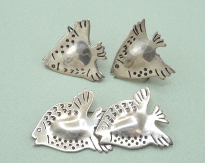 Tinglöfs Eftr Uno Schmidt AL (Sweden). Silver Brooch and Earrings. Vintage.