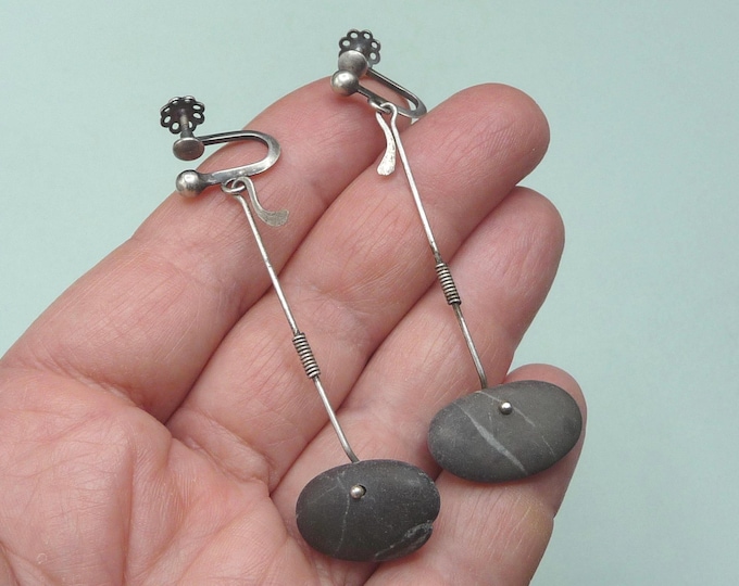Vivianna Torun Bülow-Hübe (Sweden). Silver and natural stone earrings. Vintage.