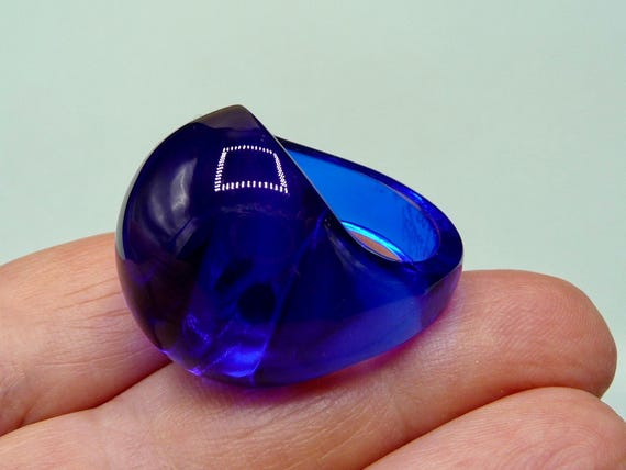 Blue Crystal Ring by Lalique, French Crystal Manufacturer - Etsy