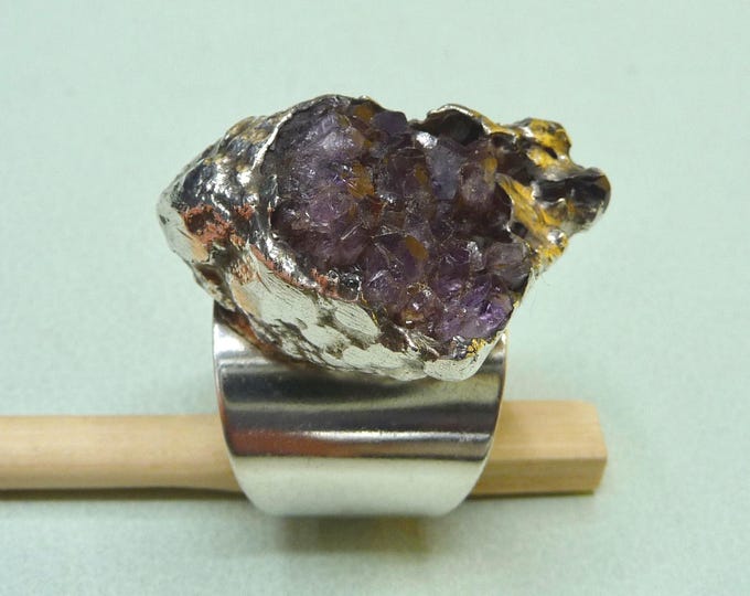 AD Design (Denmark). Silver and raw amethyst ring. 1970s. Vintage.