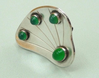 Cesons (Sweden). Silver and green agate brooch. 1954. Vintage.
