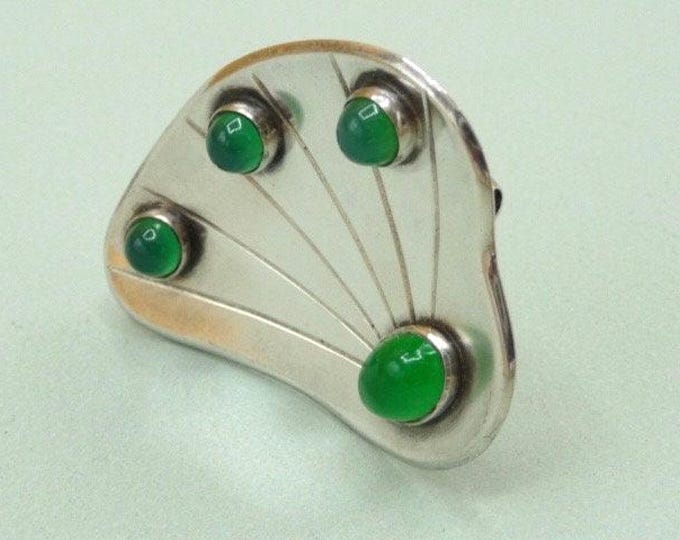Cesons (Sweden). Silver and green agate brooch. 1954. Vintage.