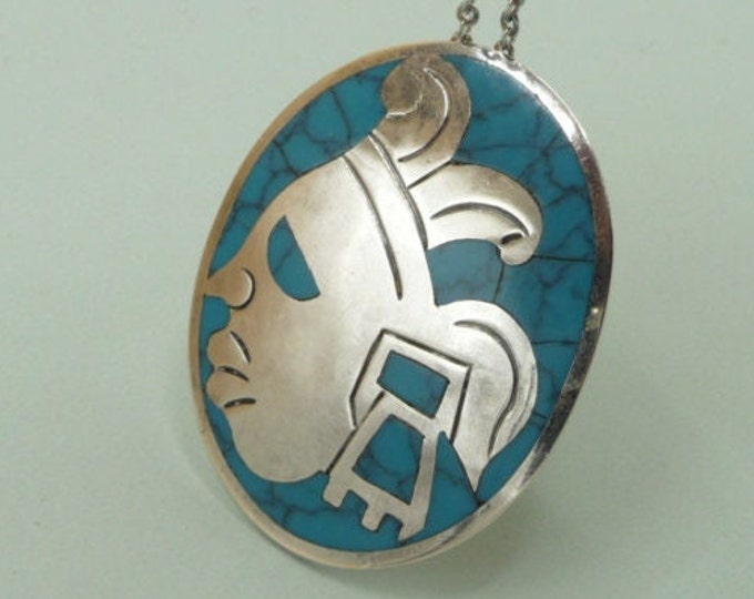 Taxco (Mexico). Silver and Turquoise Pendant or Brooch. Vintage.
