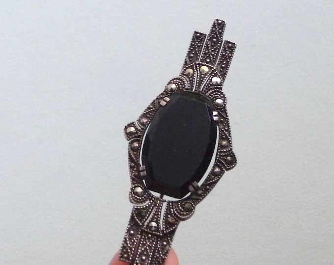 Sweden. Silver and Onyx Brooch. 40s-50s. Vintage.