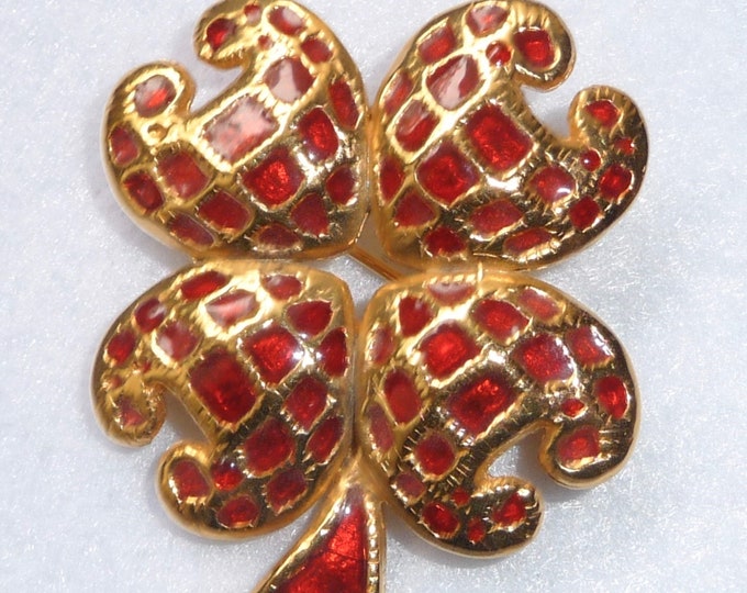 France. Metal and Red Enamel Brooch. 80s.