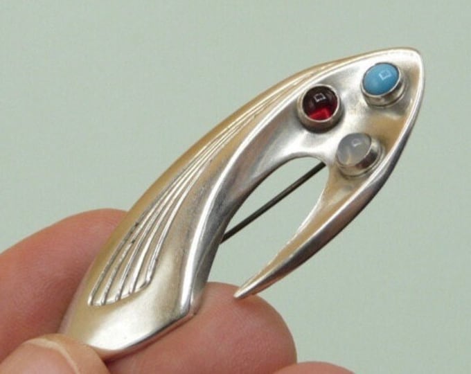 Alton (Sweden). Silver brooch adorned with stones. 1959. Vintage.