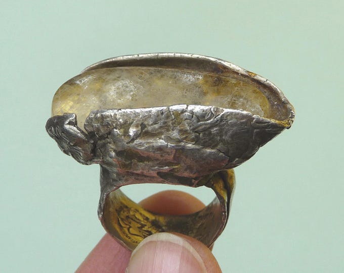 United States. Long, heavy ring made from recycled silver. Secondhand jewelry.
