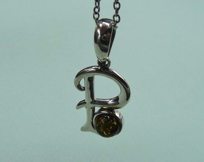 Silver and amber pendant. Vintage.