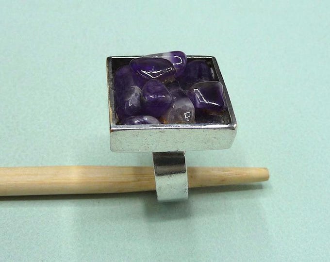 Denmark. Handmade ring, silver plated metal and amethyst. Vintage.