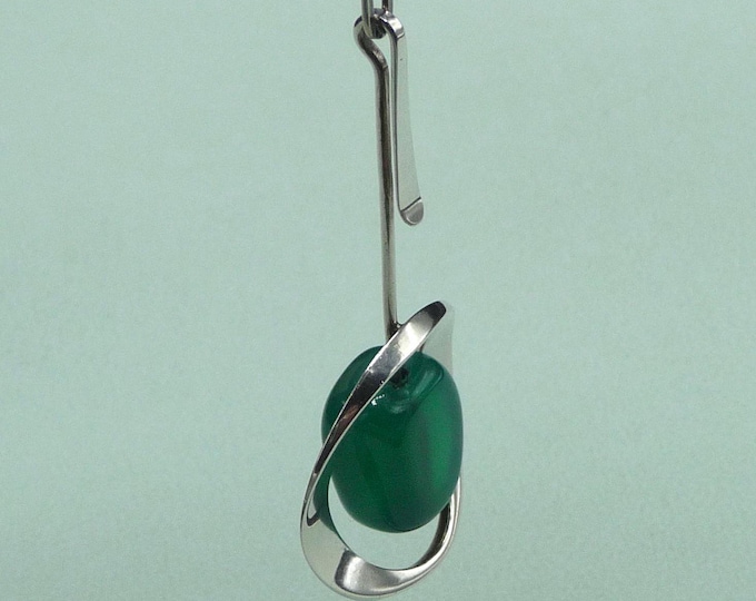 Sweden. Silver and green agate pendant. 1960. Vintage.