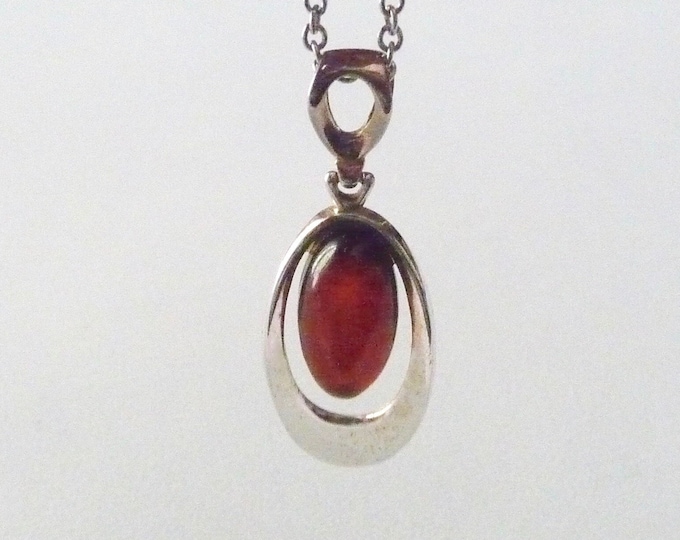 Silver and Amber Pendant. Vintage.