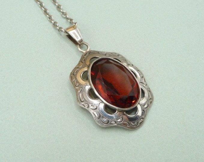 Sweden. Silver and red glass pendant. 1940s. Vintage.