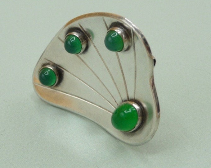 Cesons (Sweden). Silver and green agate brooch. 1954. Vintage.