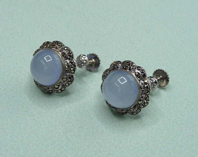Sweden. Silver and blue glass earrings. Vintage.