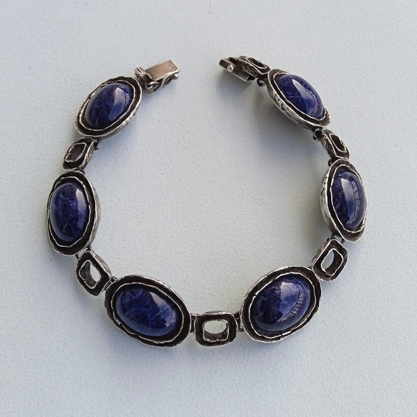 Bracelet en argent et lapis-lazuli. Vintage.