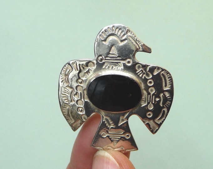Large silver and onyx earrings. Vintage.
