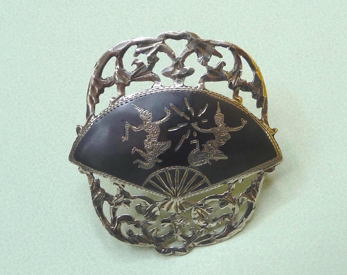 Siam. Silver and enamel brooch. Vintage.