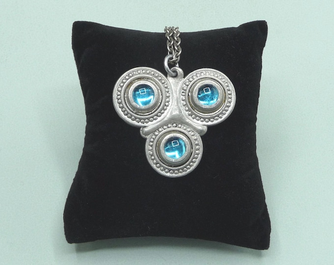 Tin pendant decorated with 3 light blue glass elements. Vintage.