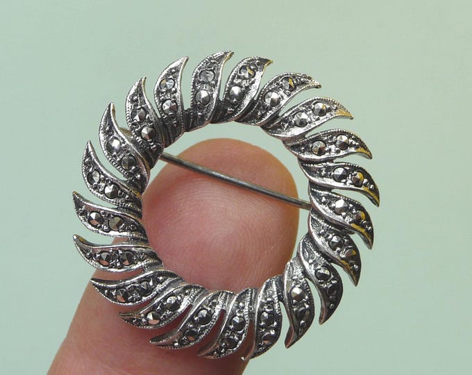 Sweden. Silver and marcasite brooch. Vintage.