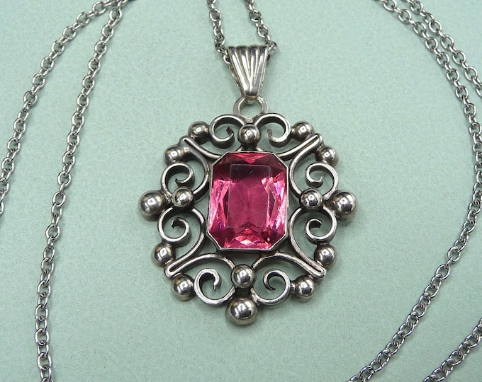 Sweden. Silver and pink glass pendant. 1951. Vintage.