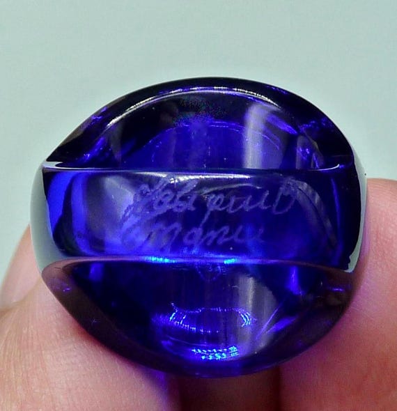 Blue Crystal Ring by Lalique, French Crystal Manufacturer - Etsy