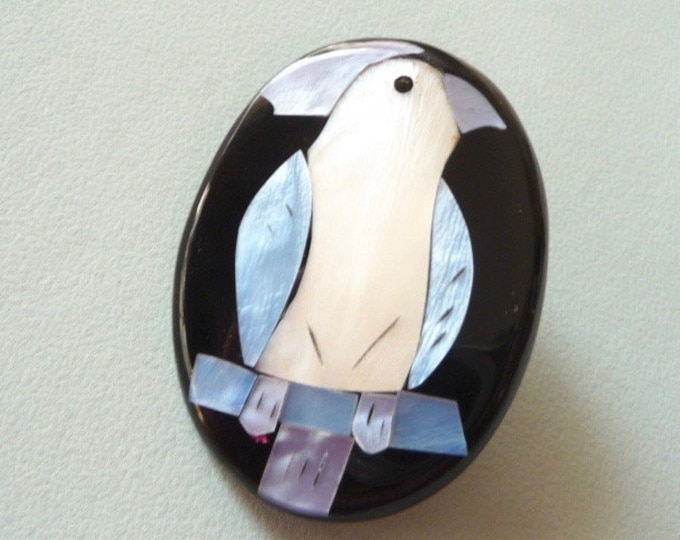 Mother-of-pearl and resin brooch. Vintage.