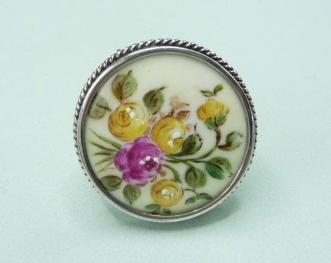 Sweden. Silver and porcelain brooch. 1952. Vintage.