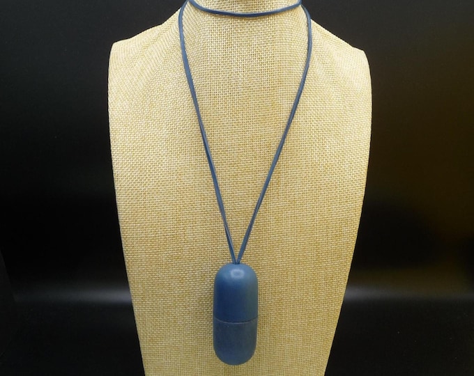 Natalia Brilli. Blue leather capsule pendant necklace. Pre-owned.