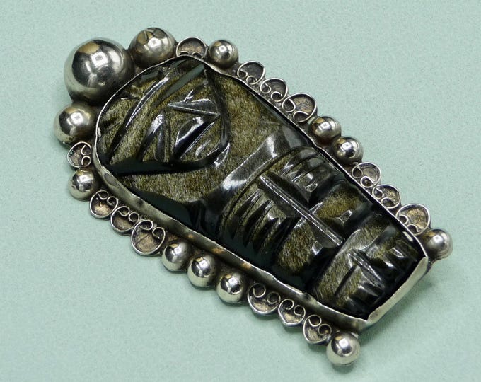 Mexico. Silver and stone brooch. Vintage.