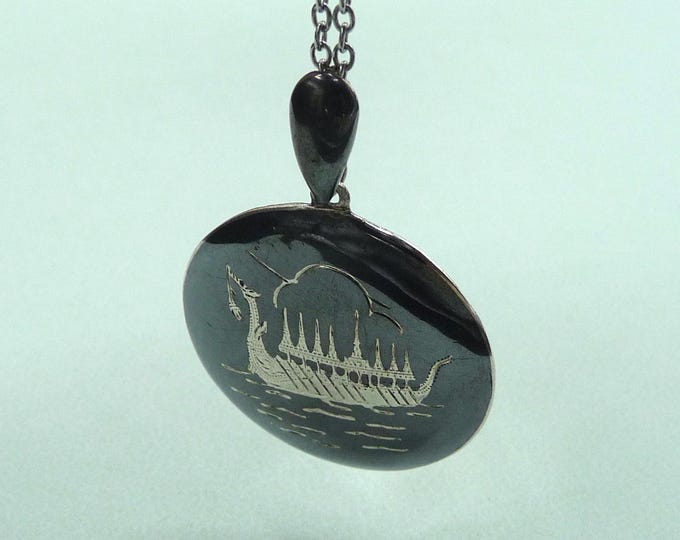 Siam. Silver pendant (niello technique). Vintage (circa 1930).