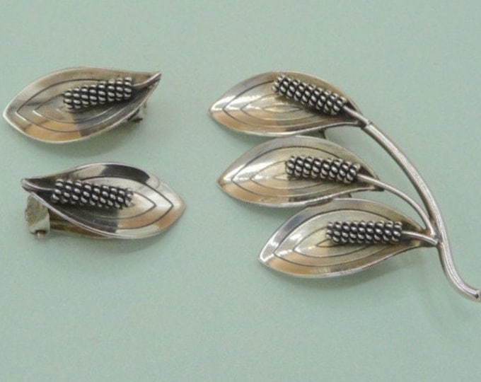 Aarre & Krogh Eftf (Denmark). Silver Brooch and Earrings. Vintage.