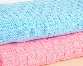 PDF Knitting Pattern Easy Knit Weave Effect Baby Blanket 2 Designs Cot & Pram Moses Basket Aran ( 10 ply, Worsted ) 70 x 90cm  92 x 120cm