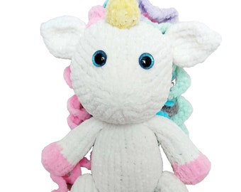 PDF Knitting Pattern Cute & Cuddly Unicorn Soft Toy 36cm Chenille Chunky ( Bulky, 12 ply ) Girls Plush Animal Colourful Horse BB066