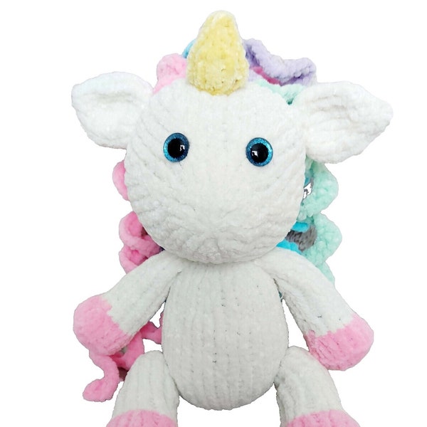 PDF Knitting Pattern Cute & Cuddly Unicorn Soft Toy 36cm Chenille Chunky ( Bulky, 12 ply ) Girls Plush Animal Colourful Horse BB066
