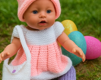Easy Knit PDF Knitting Pattern Baby Dolls Clothes Hat Sweater Top Leggings Boots & Bag Beginners DK ( 8 ply ) Dolls Height 43cm 17" BB002
